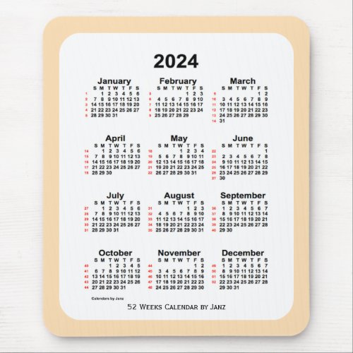 2024 Wheat 52 Week Calendar by Janz Mouse Pad