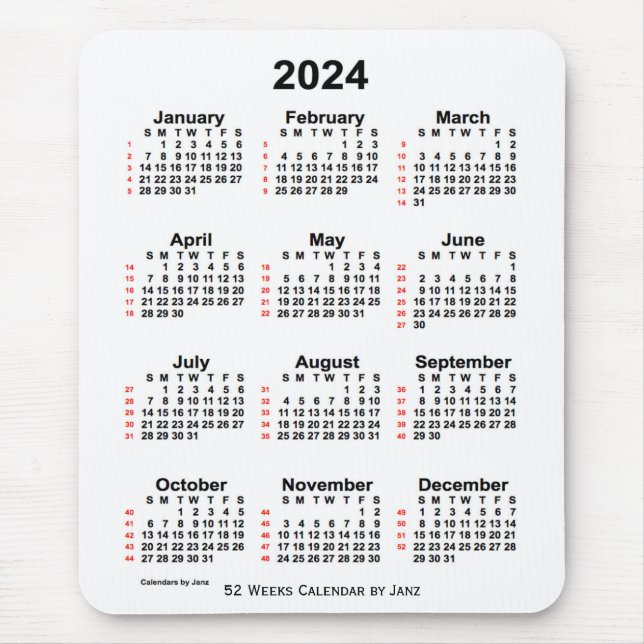 2024 White 52 Week Calendar by Janz Mouse Pad (Front)