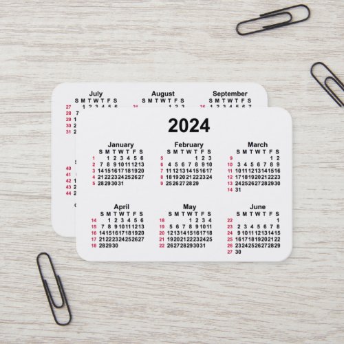 2024 White 52 Week ISO Calendar by Janz Business Card