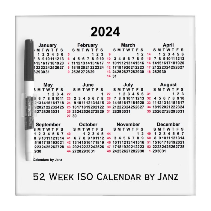 2024 White 52 Week ISO Calendar by Janz Dry Erase Board | Zazzle.com