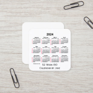 2024 White 52 Week ISO Calendar by Janz Square Business Card