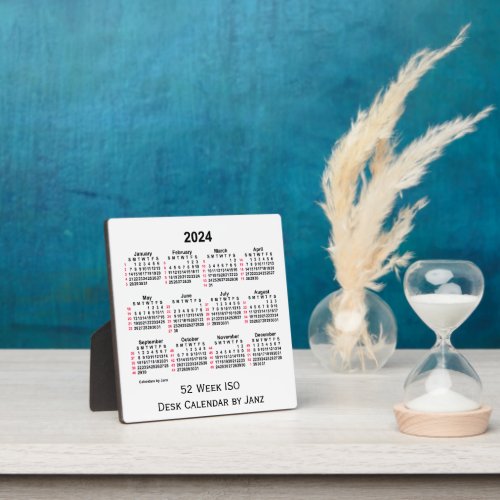 2024 White 52 Week ISO Desk Calendar by Janz Plaque