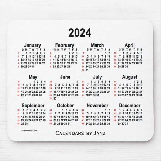 2024 White 52 Weeks Calendar by Janz Mouse Pad | Zazzle.com