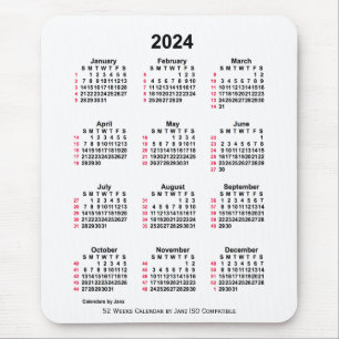 2024 White 52 Weeks ISO Calendar by Janz Mouse Pad