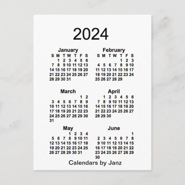 2024 White 6 Month Mini Calendar by Janz Postcard | Zazzle