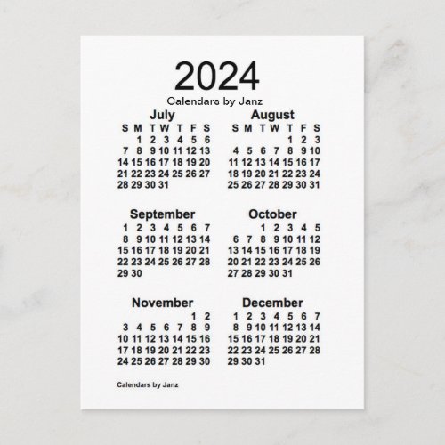 2024 White 6 Month Mini Calendar by Janz Postcard