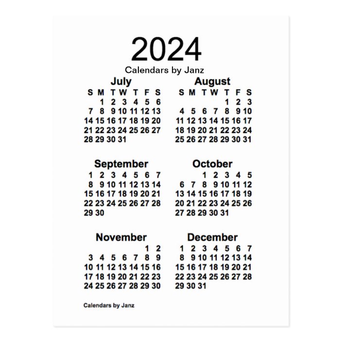 2024 White 6 Month Mini Calendar by Janz Postcard