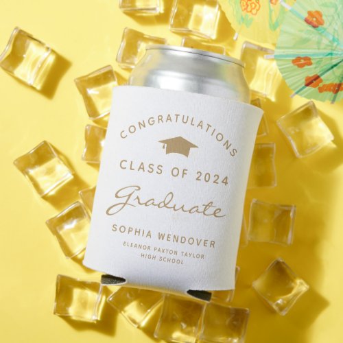 2024 White and Gold Graduation Can Cooler