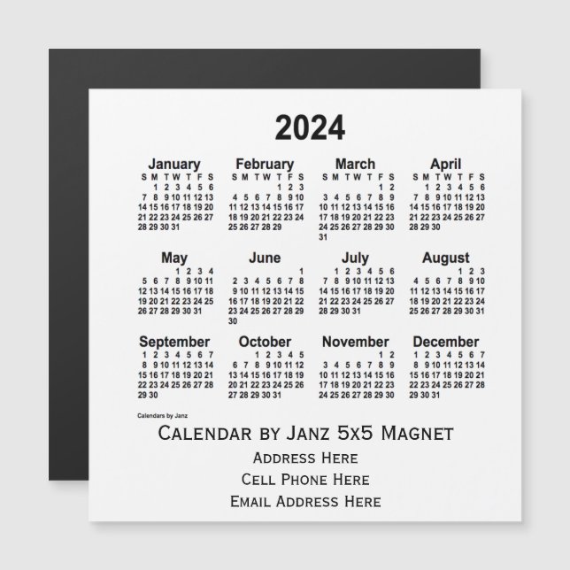 2024 White Business Calendar by Janz 5x5 Magnet (Front/Back)