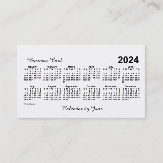 2024 White Calendar by Janz Business Card Zazzle