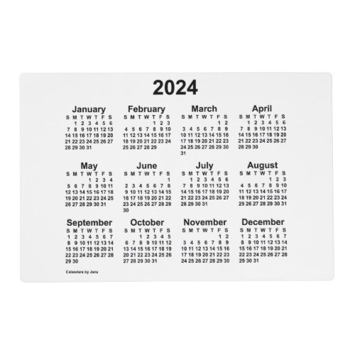 2024 White Calendar by Janz Laminated Placemat