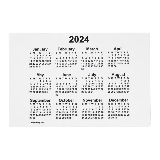 2024 White Calendar by Janz Laminated Placemat (Front)