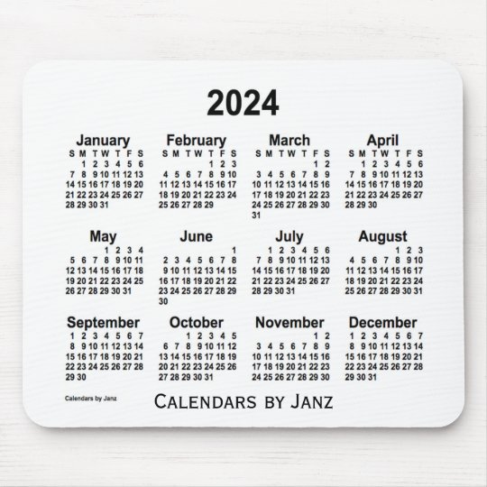 2024 White Calendar by Janz Mouse Pad | Zazzle.com