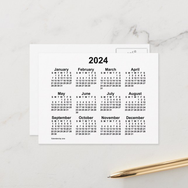2024 White Calendar by Janz Postcard (Front/Back In Situ)
