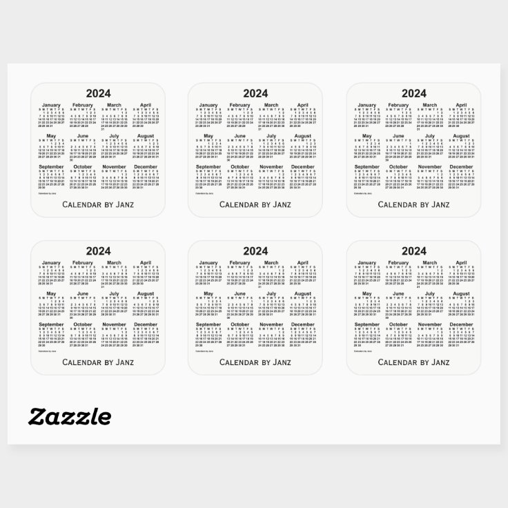 2024 White Calendar by Janz Square Sticker Zazzle