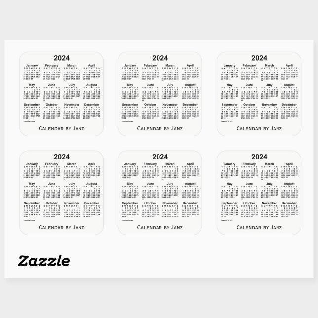 2024 White Calendar by Janz Square Sticker (Sheet)