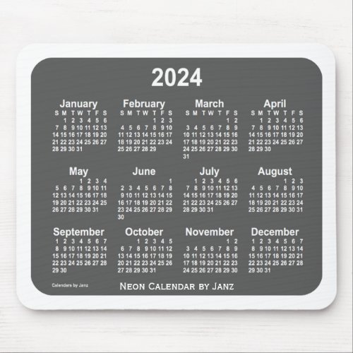 2024 White Charcoal Calendar by Janz Mouse Pad