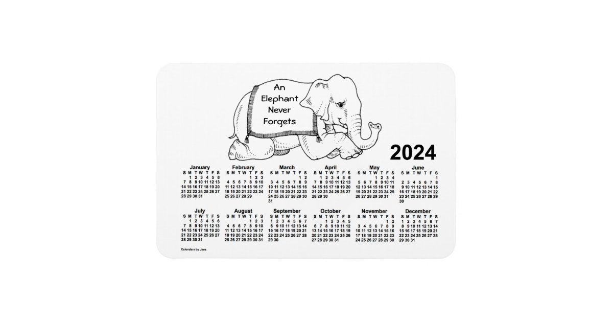 2024 White Elephant Calendar by Janz 4x6 Magnet Zazzle