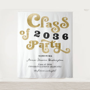 2024 White Gold Retro Graduation Party Backdrop