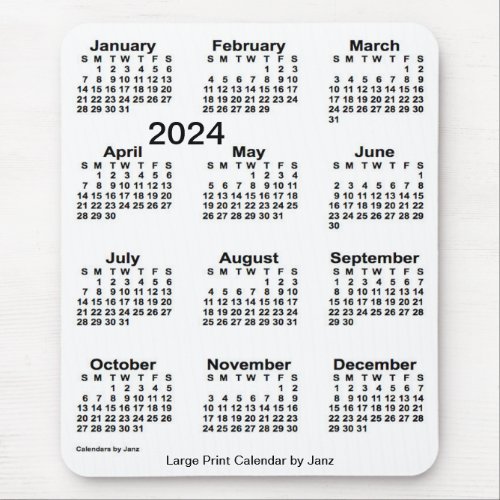 2024 White Large Print Calendar by Janz Mouse Pad