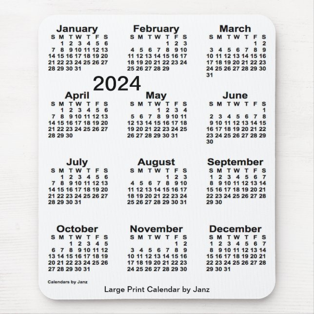 2024 White Large Print Calendar by Janz Mouse Pad (Front)