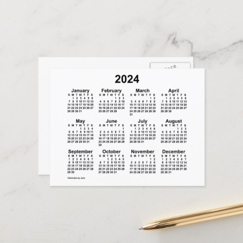 2024 White Mini Calendar by Janz Postcard