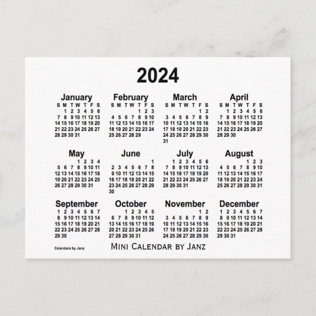 2024 White Mini Calendar by Janz Postcard (Front)