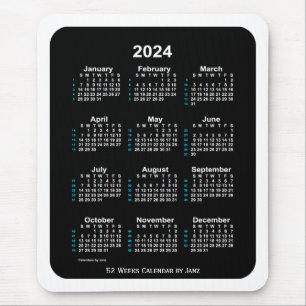 2024 White Neon 52 Week Calendar by Janz Mouse Pad