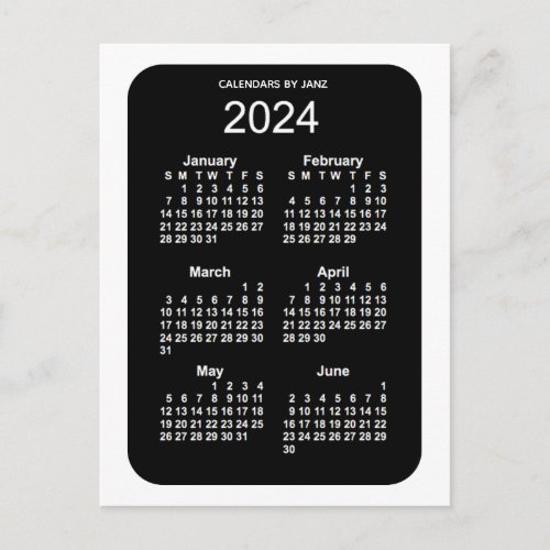 2024 White Neon 6 Month Mini Calendar by Janz Postcard