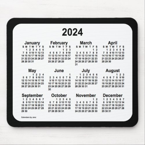 2024 White on Black Calendar by Janz Two Tone Mouse Pad