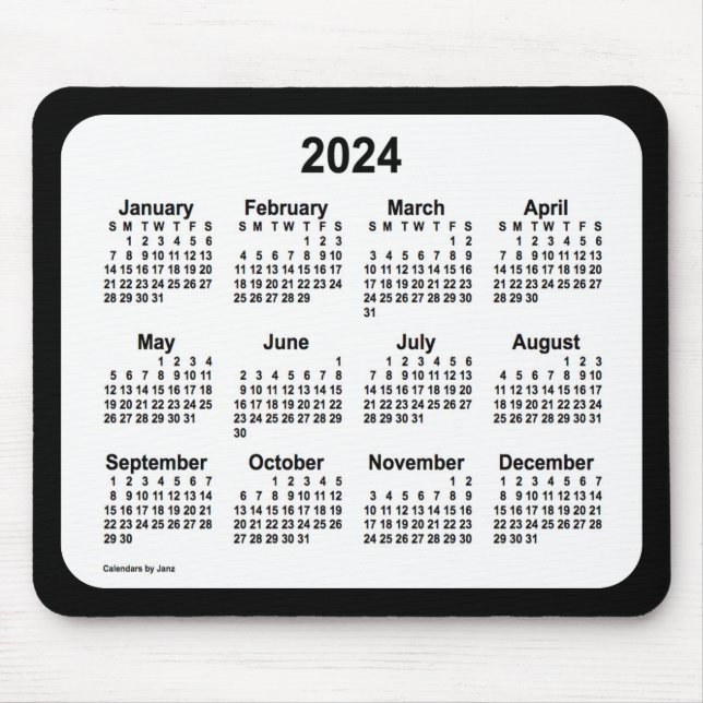 2024 White on Black Calendar by Janz Two Tone Mouse Pad (Front)