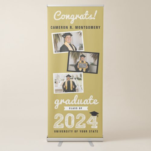 2024 White Sketch Three Photo Collage Grad Party Retractable Banner