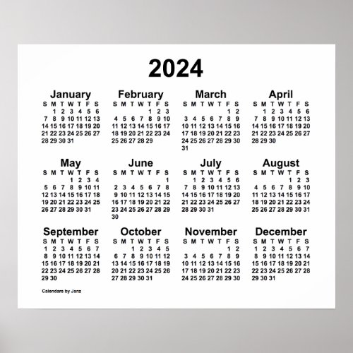 2024 White Wall Calendar by Janz Poster