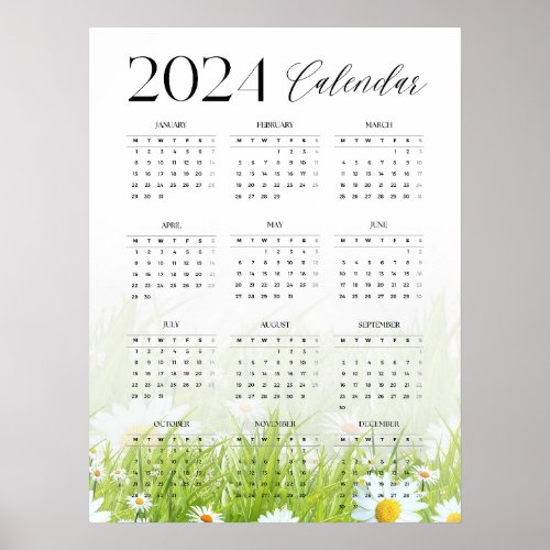 2024 Wild Daisy Monthly Calendar Poster