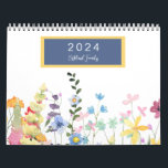 2024 Wildflower Photo Family Name Calendar<br><div class="desc">Watercolor Wildflowers calendar.  Pinks,  peach,  pale blue and green on a white background.  Family Name and 2024  Each month has a photo replacement.</div>