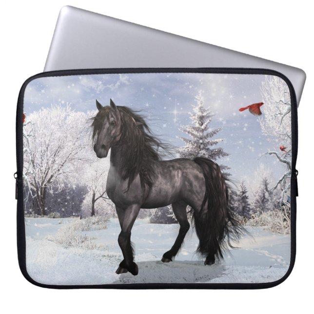 2024 Winter Holiday Friesian & Cardinals Laptop Sleeve (Front)