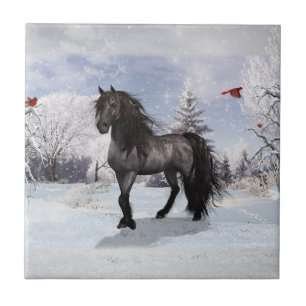 2024 Winter Holiday Friesian Horse Ceramic Tile