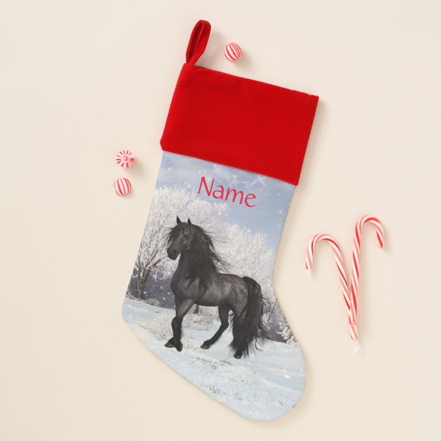 2024 Winter Holiday Friesian Horse customizable Christmas Stocking (Front)
