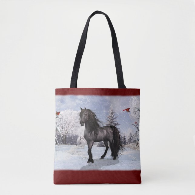 2024 Winter Holiday Friesian Horse Tote Bag (Front)
