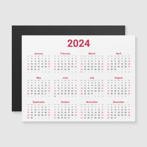2024 Year At Glance Calendar Magnetic Card