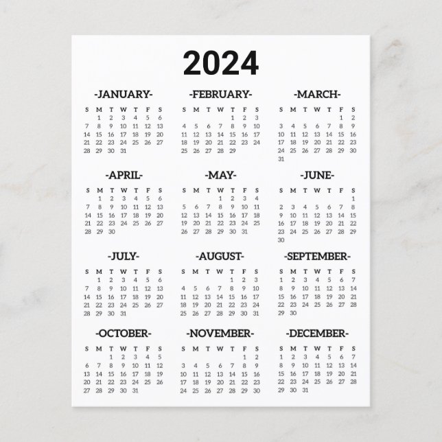 2024 Year At Glance Calendar Paper Sheet (Front)