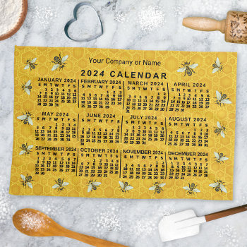 2024 Year Calendar Bee Honeycomb Apiary Custom Kitchen Towel by FancyCelebration at Zazzle