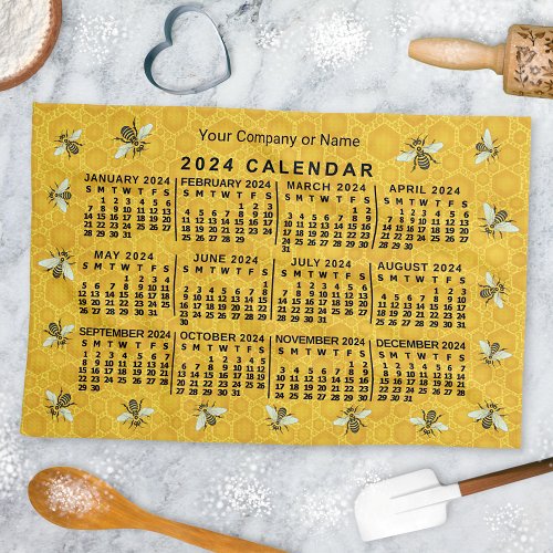 2024 Year Calendar Bee Honeycomb Apiary Custom Kitchen Towel