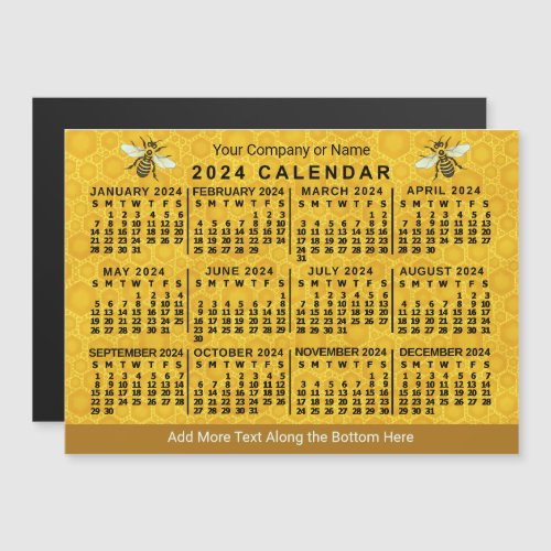 2024 Year Calendar Bee Honeycomb Apiary Custom Magnetic Invitation