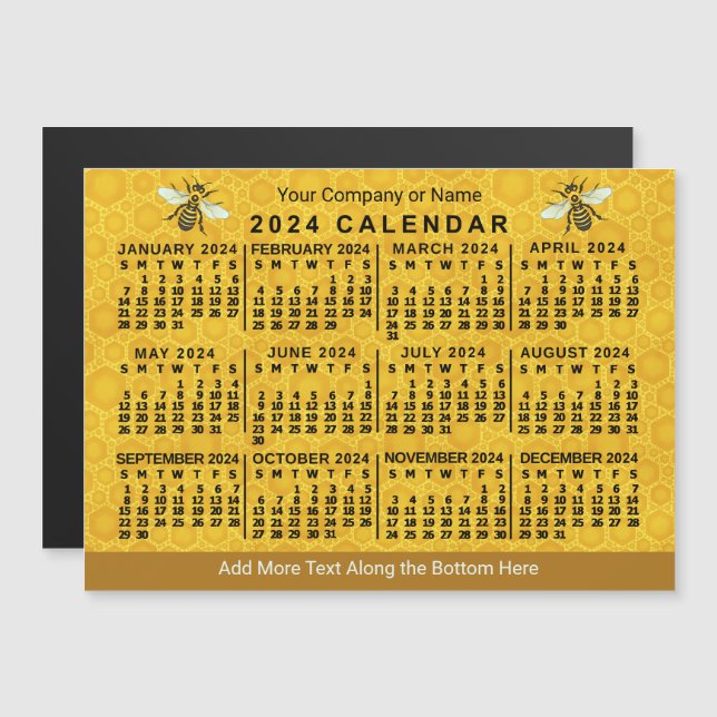 2024 Year Calendar Bee Honeycomb Apiary Custom Magnetic Invitation (Front/Back)