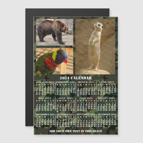 2024 Year Calendar Camouflage Add 3 Custom Photos Magnetic Invitation