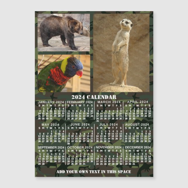 2024 Year Calendar Camouflage Add 3 Photos Magnet (Front)