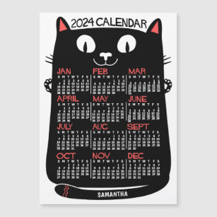 2024 Year Calendar Mid-Century Black Cat Magnet