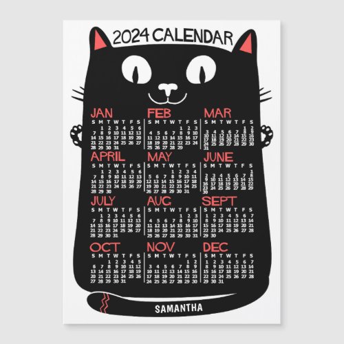 2024 Year Calendar Mid_Century Black Cat Magnet