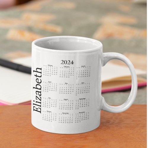 2024 Year Calendar Personalized Name Coffee Mug